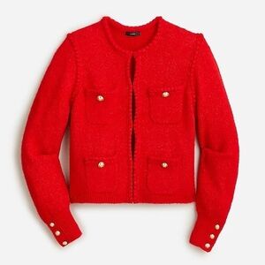 NWT J.Crew Odette Sweater Lady Jacket Holiday Red with Gold Button Accents